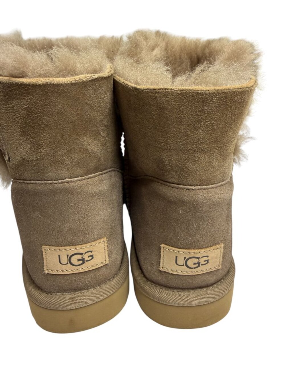 Ugg Mini Bailey Button Boots Suede Shearling Shoes Women Tan Brown 10 - Picture 7 of 11